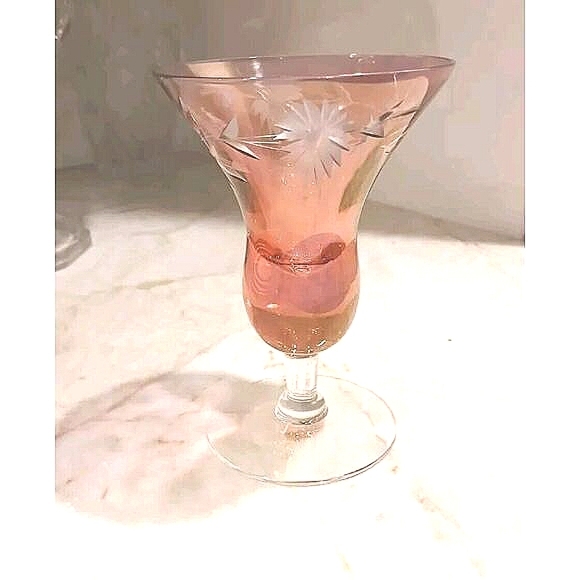 Murano Etched 1 Cocktail Cordial Glass Red 5" Barware Hand Blown Italy Antique - Picture 2 of 12